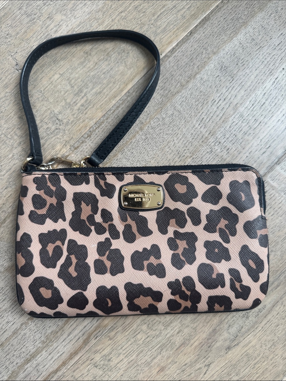 Michael Kors Leopard Print Wristlet in Pink and Black
